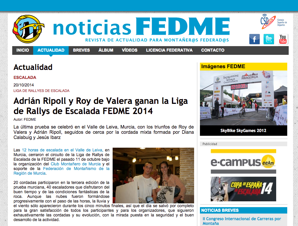 Adrián Ripoll y Roy de Valera ganan la Liga de Rallys de Escalada FEDME 2014